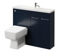 Napoli Combination Vanity Unit Toilet Suite with Slimline 1 Tap Hole Basin and 2 Doors with Polished Chrome Handles | Deep Blue | Plastic | 1000mm