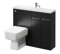 Napoli Combination Vanity Unit Toilet Suite with Slimline 1 Tap Hole Basin and 2 Doors with Polished Chrome Handles | Nero Oak | Plastic | 1000mm