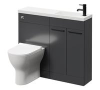 Napoli Combination Vanity Unit Toilet Suite with Slimline 1 Tap Hole Round Basin and 2 Doors with Matt Black Handles | Gloss Grey | Plastic | 1000mm