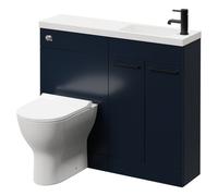 Napoli Combination Vanity Unit Toilet Suite with Slimline 1 Tap Hole Round Basin and 2 Doors with Matt Black Handles | Deep Blue | ABS Polished Chrome | 1000mm