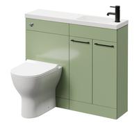 Napoli Combination Vanity Unit Toilet Suite with Slimline 1 Tap Hole Round Basin and 2 Doors with Matt Black Handles | Olive Green | Plastic | 1000mm