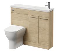 Napoli Combination Vanity Unit Toilet Suite with Slimline 1 Tap Hole Round Basin and 2 Doors with Polished Chrome Handles | Light Oak | MDF | 1000mm