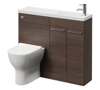Napoli Combination Vanity Unit Toilet Suite with Slimline 1 Tap Hole Round Basin and 2 Doors with Polished Chrome Handles | Brown Oak | MDF | 1000mm