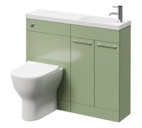 Napoli Combination Vanity Unit Toilet Suite with Slimline 1 Tap Hole Round Basin and 2 Doors with Polished Chrome Handles | Olive Green | Plastic | 1000mm