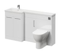 Napoli Combination Vanity Unit with Left Hand L Shaped 1 Tap Hole Basin and 3 Doors with Chrome Handles | Gloss White | MDF/MFC | 1500mm