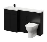 Napoli Combination Vanity Unit with Left Hand L Shaped 1 Tap Hole Basin and 3 Doors with Colore Handles | Matt Black | MDF/MFC | 1500mm