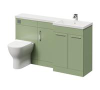 Napoli Combination Vanity Unit with Right Hand L Shaped 1 Tap Hole Basin and 3 Doors with Chrome Handles | Olive Green | MDF/MFC | 1500mm