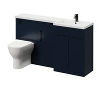 Napoli Combination Vanity Unit with Right Hand L Shaped 1 Tap Hole Basin and 3 Doors with Colore Matt Black Handles | Deep Blue | MDF/MFC | 1500mm