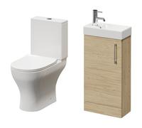 Napoli Compact Cloakroom Vanity Unit and Toilet Suite including Jubilee Open Back Toilet and Floor Standing Vanity Unit | Light Oak | MDF | 400mm