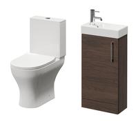 Napoli Compact Cloakroom Vanity Unit and Toilet Suite including Jubilee Open Back Toilet and Floor Standing Vanity Unit | Brown Oak | MDF | 400mm