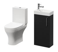 Napoli Compact Cloakroom Vanity Unit and Toilet Suite including Jubilee Open Back Toilet and Floor Standing Vanity Unit | Nero Oak | Plastic | 400mm