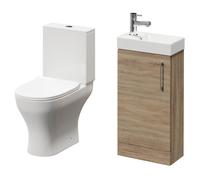 Napoli Compact Cloakroom Vanity Unit and Toilet Suite including Jubilee Open Back Toilet and Floor Standing Vanity Unit | Bordalino Oak | Plastic | 400mm