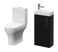 Napoli Compact Cloakroom Vanity Unit and Toilet Suite including Jubilee Open Back Toilet and Floor Standing Vanity Unit | Matt Black | Plastic | 400mm