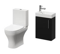 Napoli Compact Cloakroom Vanity Unit and Toilet Suite including Jubilee Open Back Toilet and Wall Mounted Vanity Unit | Matt Black | Plastic | 400mm