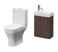 Napoli Compact Cloakroom Vanity Unit and Toilet Suite including Jubilee Open Back Toilet and Wall Mounted Vanity Unit | Brown Oak | MDF | 400mm