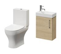 Napoli Compact Cloakroom Vanity Unit and Toilet Suite including Jubilee Open Back Toilet and Wall Mounted Vanity Unit | Light Oak | MDF | 400mm
