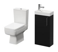 Napoli Compact Cloakroom Vanity Unit and Toilet Suite including Paulo Toilet and Floor Standing Vanity Unit | Matt Black | Plastic | 400mm
