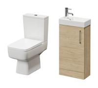 Napoli Compact Cloakroom Vanity Unit and Toilet Suite including Paulo Toilet and Floor Standing Vanity Unit | Light Oak | MDF | 400mm