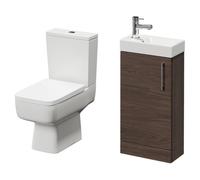 Napoli Compact Cloakroom Vanity Unit and Toilet Suite including Paulo Toilet and Floor Standing Vanity Unit | Brown Oak | MDF | 400mm