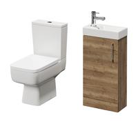 Napoli Compact Cloakroom Vanity Unit and Toilet Suite including Paulo Toilet and Floor Standing Vanity Unit | Tobacco Oak | Plastic | 400mm