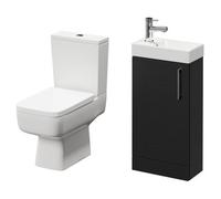 Napoli Compact Cloakroom Vanity Unit and Toilet Suite including Paulo Toilet and Floor Standing Vanity Unit | Nero Oak | Plastic | 400mm