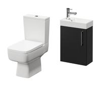 Napoli Compact Cloakroom Vanity Unit and Toilet Suite including Paulo Toilet and Wall Mounted Vanity Unit | Nero Oak | Plastic | 400mm