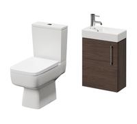 Napoli Compact Cloakroom Vanity Unit and Toilet Suite including Paulo Toilet and Wall Mounted Vanity Unit | Brown Oak | MDF | 400mm