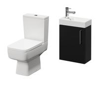 Napoli Compact Cloakroom Vanity Unit and Toilet Suite including Paulo Toilet and Wall Mounted Vanity Unit | Matt Black | Plastic | 400mm