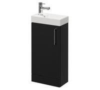 Napoli Compact Floor Standing Vanity Unit with 1 Tap Hole Basin and Single Door with Polished Chrome Handle | Nero Oak | MDF | 400mm