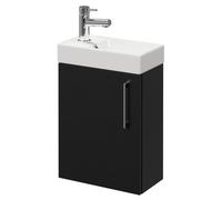 Napoli Compact Wall Mounted Vanity Unit with 1 Tap Hole Basin and Single Door with Polished Chrome Handle | Nero Oak | MDF | 400mm