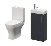Napoli Cube Single Door Vanity Unit and Jubilee Toilet Suite with Align Basin | Gloss Grey | MDF | 400mm