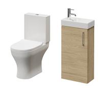 Napoli Cube Single Door Vanity Unit and Jubilee Toilet Suite with Align Basin | Light Oak | MDF | 400mm