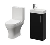 Napoli Cube Single Door Vanity Unit and Jubilee Toilet Suite with Align Basin | Matt Black | MDF | 400mm