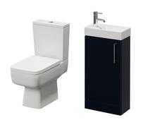 Napoli Cube Single Door Vanity Unit and Toilet Suite with Align Basin | Deep Blue | MDF | 400mm