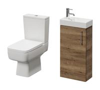 Napoli Cube Single Door Vanity Unit and Toilet Suite with Align Basin | Tobacco Oak | MDF | 400mm