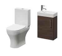 Napoli Cube Single Door Wall Mounted Vanity Unit and Jubilee Toilet Suite with Align Basin | Brown Oak | MDF | 400mm