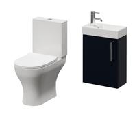 Napoli Cube Single Door Wall Mounted Vanity Unit and Jubilee Toilet Suite with Align Basin | Deep Blue | MDF | 400mm