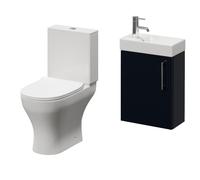Napoli Cube Single Door Wall Mounted Vanity Unit and Jubilee Toilet Suite with Align Basin | Deep Blue | MDF | 400mm