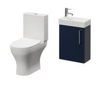 Napoli Cube Single Door Wall Mounted Vanity Unit and Jubilee Toilet Suite with Align Basin | Deep Blue | MDF | 400mm
