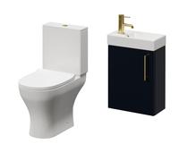 Napoli Cube Single Door Wall Mounted Vanity Unit and Jubilee Toilet Suite with Align Basin | Deep Blue | MDF | 400mm