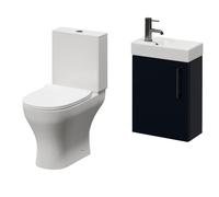 Napoli Cube Single Door Wall Mounted Vanity Unit and Jubilee Toilet Suite with Align Basin | Deep Blue | MDF | 400mm