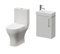 Napoli Cube Single Door Wall Mounted Vanity Unit and Jubilee Toilet Suite with Align Basin | Gloss Grey Pearl | MDF | 400mm