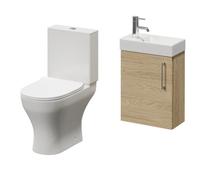 Napoli Cube Single Door Wall Mounted Vanity Unit and Jubilee Toilet Suite with Align Basin | Light Oak | MDF | 400mm
