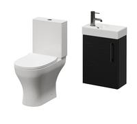Napoli Cube Single Door Wall Mounted Vanity Unit and Jubilee Toilet Suite with Align Basin | Nero Oak | MDF | 400mm