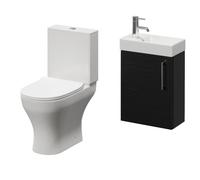 Napoli Cube Single Door Wall Mounted Vanity Unit and Jubilee Toilet Suite with Align Basin | Nero Oak | MDF | 400mm