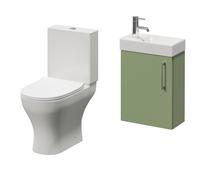 Napoli Cube Single Door Wall Mounted Vanity Unit and Jubilee Toilet Suite with Align Basin | Olive Green | MDF | 400mm