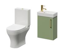 Napoli Cube Single Door Wall Mounted Vanity Unit and Jubilee Toilet Suite with Align Basin | Olive Green | MDF | 400mm