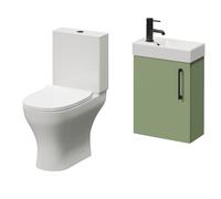 Napoli Cube Single Door Wall Mounted Vanity Unit and Jubilee Toilet Suite with Align Basin | Olive Green | MDF | 400mm