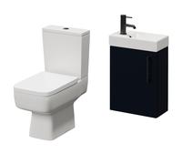 Napoli Cube Single Door Wall Mounted Vanity Unit and Toilet Suite with Align Basin | Deep Blue | MDF | 400mm