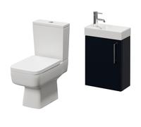 Napoli Cube Single Door Wall Mounted Vanity Unit and Toilet Suite with Align Basin | Deep Blue | MDF | 400mm